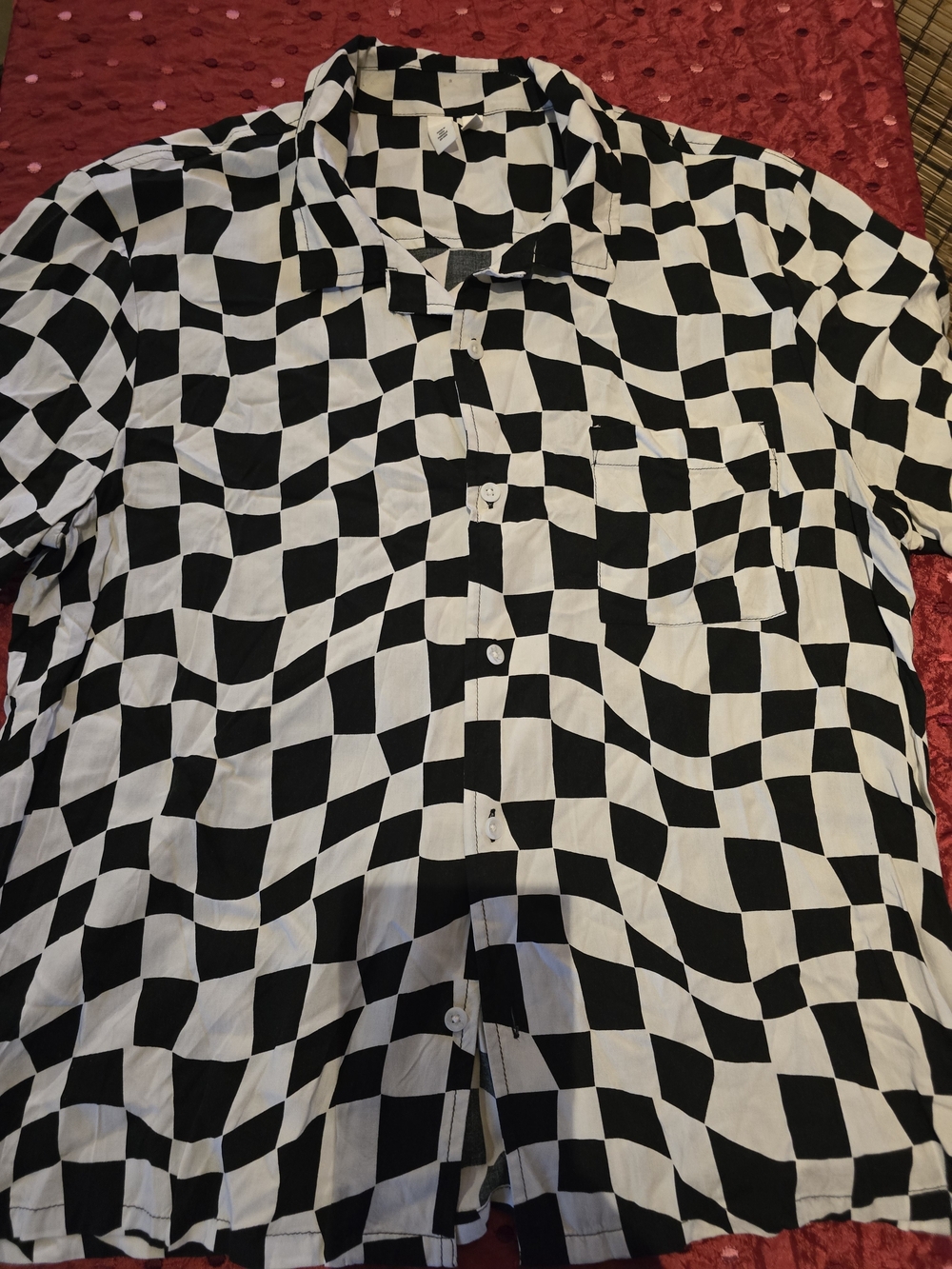 bp Black and White Wavy Checker Camp Shirt Womens